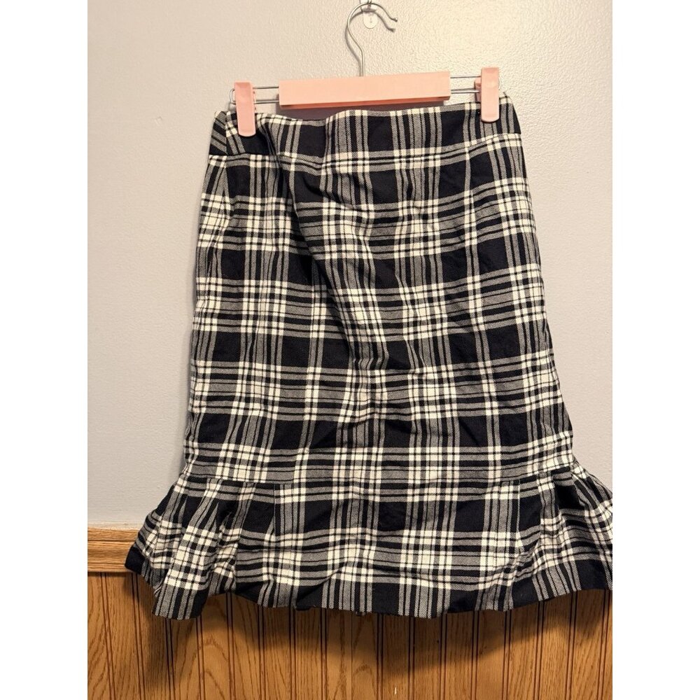Brooks Brothers 346 Womens Plaid White And Black Pleated Pencil Skirt Size 6